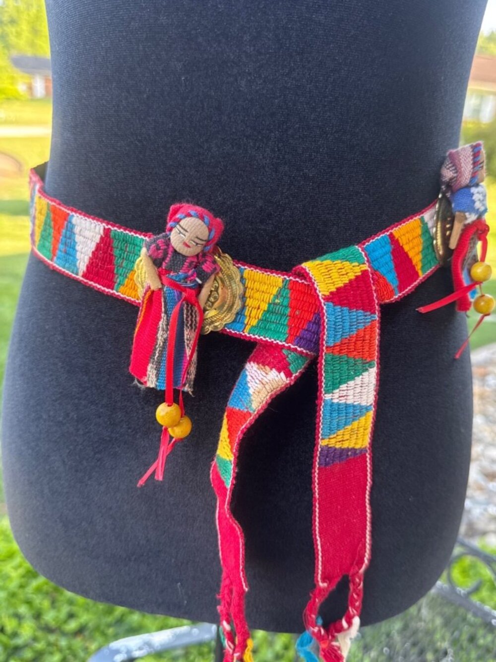 Vtg Concho Belt Woven Tapestry Doll Southwest Boho Art to Wear 41"